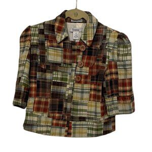 Cambridge Dry Goods VTG Madras Patchwork Plaid Cropped Jacket Womens Size Small